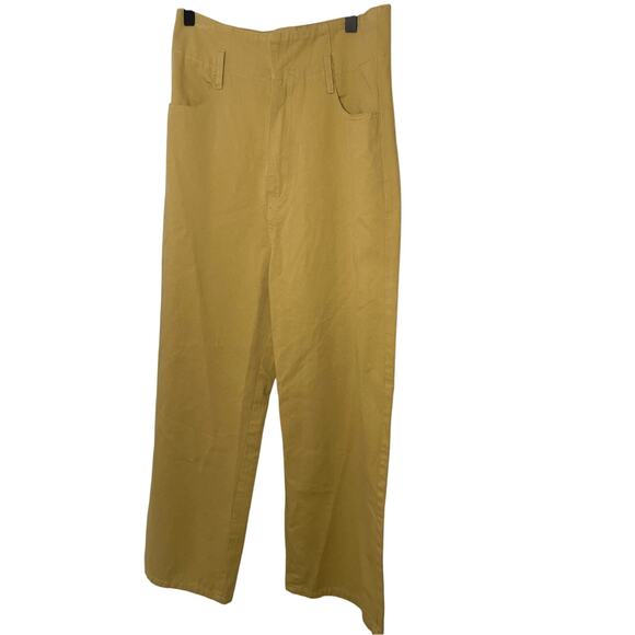 NWT Leli's Yellow Mustard Front High Rise Wide Leg Trousers Preppy Minimalist - Picture 1 of 8